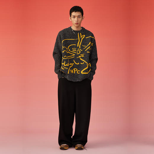 NPC潮牌新年系列线条龙纹圆领毛衣潮流加厚针织衫爆款NP3CSW09 商品图1