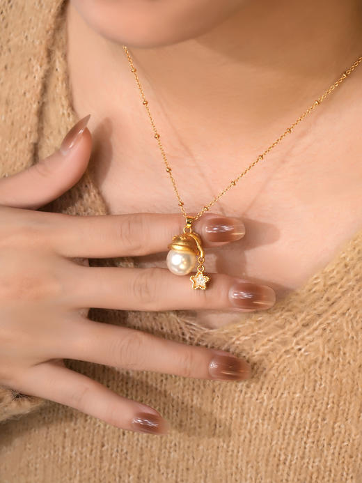 小众原单ninina圣诞珍珠小金帽许愿幸运项链毛衣链 商品图10