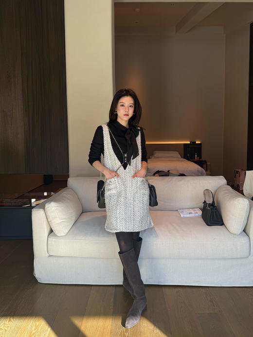 DUO智仙生 黑标 煎盐叠雪 白色粗花呢外套和背带连衣裙 商品图3