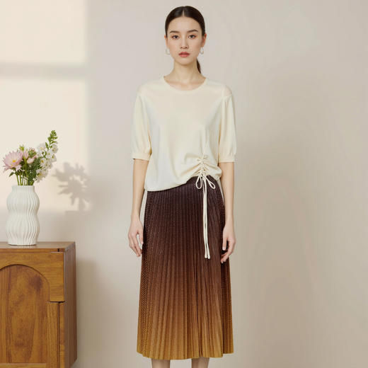 EITIE爱特爱冬季新款时尚通勤气质百搭紫色渐变过膝百褶半身裙8006701 商品图7