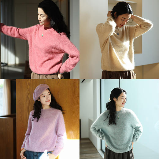 特绽放873朵/纯山羊绒毛衫圆领拉毛羊绒套头毛针织衫新款宽松毛衣 商品图1