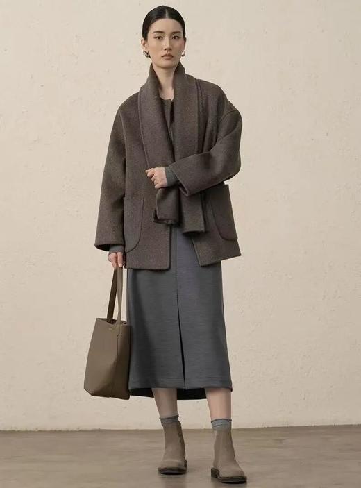 现货秒发~附围巾羊绒羊毛廓形大衣 商品图1