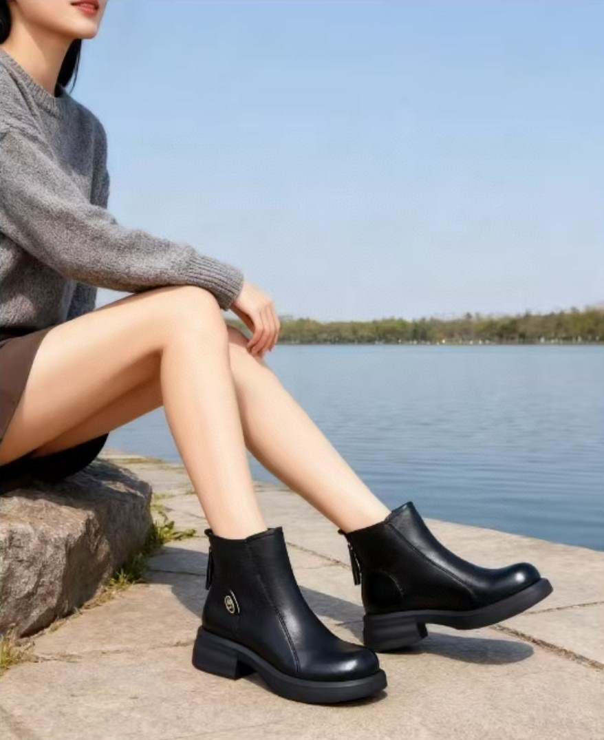 直发 抵押货清仓！巨保暖的加绒短，真皮软牛皮鞋面靴切尔西靴