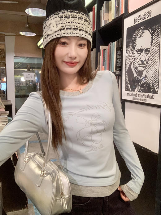 <曾小咸推荐> 现货秒杀！微信超特价！蓝色蝴蝶结印花内搭t恤 日常139.99 立减70 秒杀69.99！ 商品图7