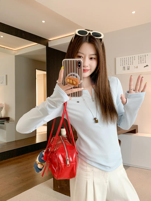 <曾小咸推荐> 现货秒杀！微信超特价！半拉链蓝色t恤修身打底衫 日常139.99 立减70 秒杀69.99！ 商品图6