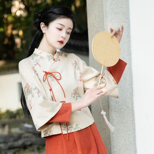 民国风印花仕女装胖妹妹唐装，新中式气质开衫系带上衣两件套装显瘦TY-YYA567 商品图2