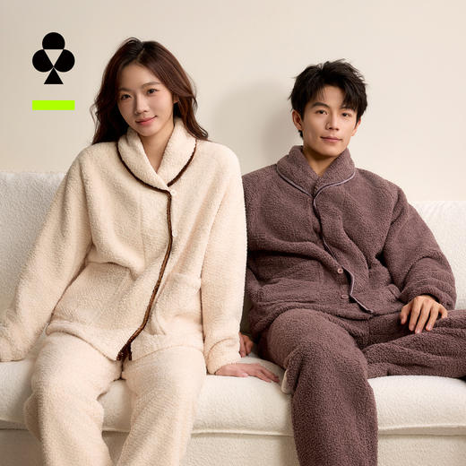 有棵树珊瑚绒仿夹克情侣家居服套装-P1109 商品图0