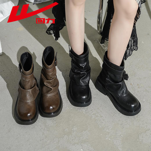 回力马丁鞋女2025新款秋冬季时尚短靴厚底棕色美拉德复古堆堆靴子 商品图3