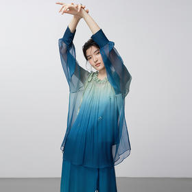 【林栖设计小店】【手工钉珠】青绿渐变真丝衫2026早春新款花仙子两件套女1961079B