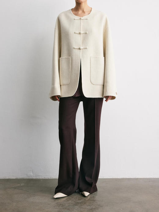 YANYI CHANG｜92870370 中式圆领一字扣羊绒羊毛短大衣 [ 白 ] 商品图7