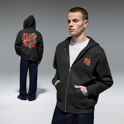 REDCHARCOAL 红炭白色老鼠印花开衫连帽卫衣男秋新款潮牌男士外套 商品图10