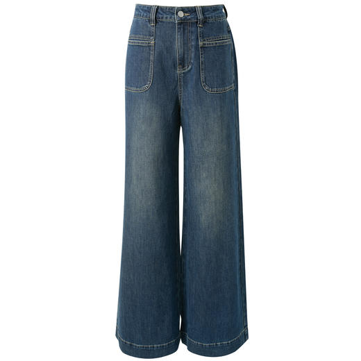 三彩2026春季新款摩登牛仔裤高腰宽松拖地长裤复古显瘦阔腿裤M 商品图4