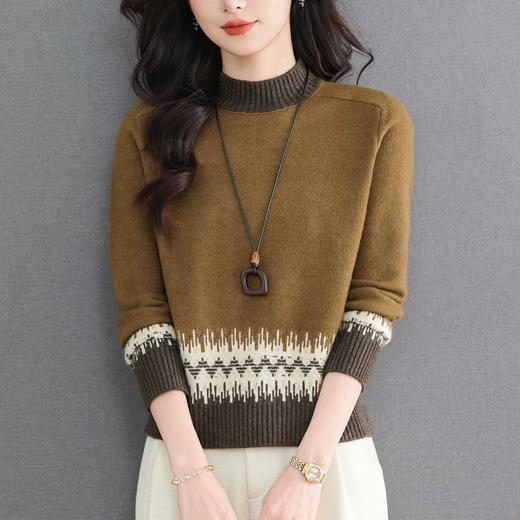 拼色半高领波浪纹提花，宽松显瘦气质通勤针织打底上衣CC-103-82520 商品图2