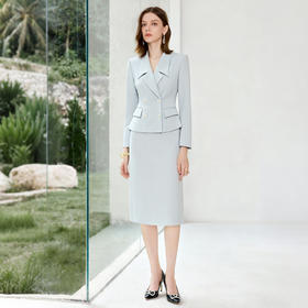 IWY/蓝色小香风西装套裙女高级感气质职业装通勤风显瘦西服正装WCS102