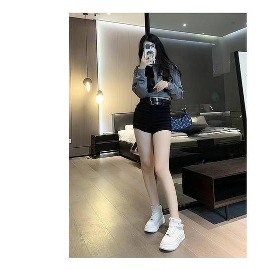 【健爪茵真皮高帮厚底小白鞋】✅5cm增高厚底，直接解锁“腿长一米八”直视感！！！ ✅高弹柔韧橡胶防滑底，像踩棉花超软超舒适！-HFDJ 商品图3