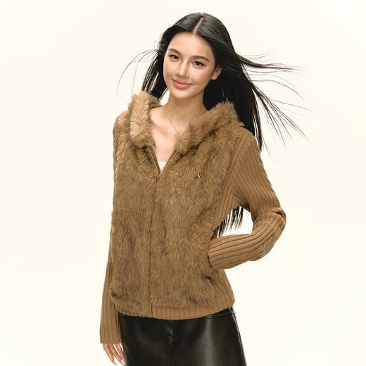 Ariseism 美式复古设计感环保皮草毛衣外套女秋冬新款修身上衣 商品图0