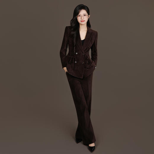 法小曼*子珍专款/高级感雪尼尔西装套装女冬职业装双排扣灯芯绒通勤休闲西服 商品图0