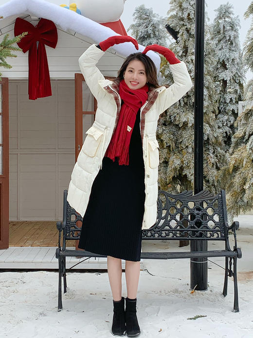 【百图lulu定制】【预售7天发】【爱尔兰棉服】格子拼接  收腰 连帽可拆  显瘦棉服 商品图2