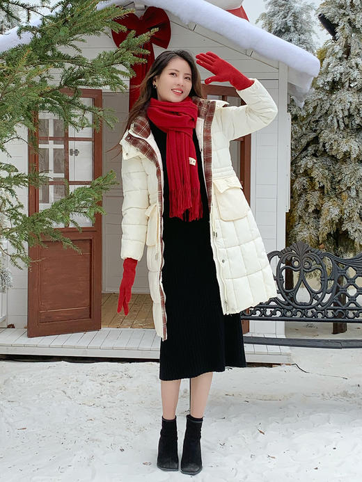 【百图lulu定制】【预售7天发】【爱尔兰棉服】格子拼接  收腰 连帽可拆  显瘦棉服 商品图3