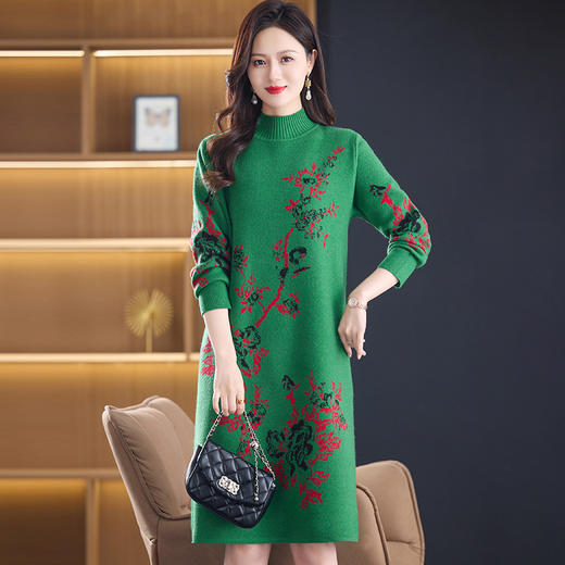 半高领羊毛针织长款连衣裙百搭打底裙CC0835 商品图1