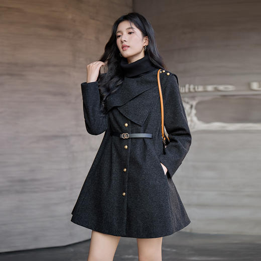 奢姿大码女装2025冬季胖妹妹不规则半高领毛呢时尚轻奢休闲外套9954394375 商品图2