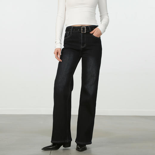 常规休闲极简腰带微喇牛仔裤-纪念日百货门店同款167945356 商品图0