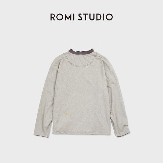 ROMI STUDIO“随性两穿”竹节棉织染撞色小v领套头卫衣 RWCASY6442 商品图6