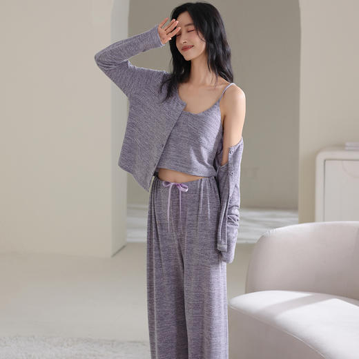 【带胸垫可外穿家居服三件套装】春秋冬季超柔羊绒棉人棉睡衣 商品图3