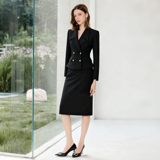 IWY/双排扣黑色西装套装女职业装通勤两件套气质工作服WCS102 商品图2