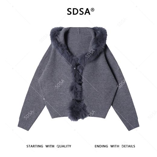 SDSA男士秋冬新款痞帅男装潮牌毛领拼接连帽毛衣慵懒风气质宽松 商品图0