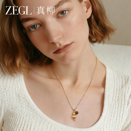 ZEGL金色葫芦项链女轻奢小众虎眼石吊坠锁骨链百搭颈链时尚配饰品 商品图3