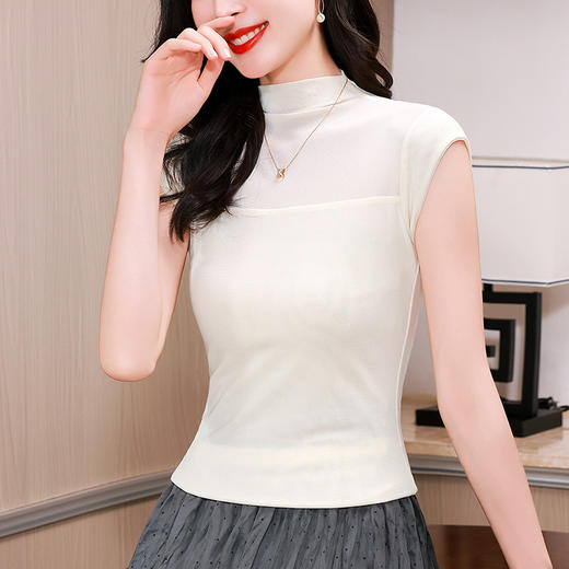 网纱镂空打底背心上衣，打底衫纯色修身显瘦小衫KQL-E46N2025 商品图2