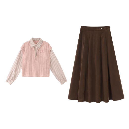 鹿向南「微风和弦」早秋针织马甲拼接衬衫女秋假两件气质毛衣上衣 商品图1