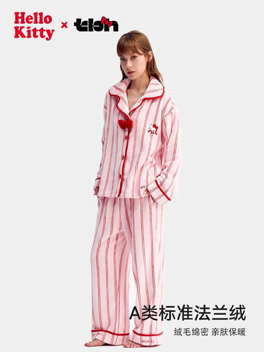 暖绒绒～野兽家HelloKitty法兰绒家居服 胸前立体蝴蝶结 可爱满分 商品图5