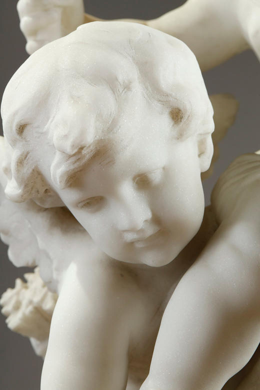 独角鹿西洋古董19世纪法国著名雕塑家Math. Moreau签名创作神话人物主题卡拉拉大理石雕塑作品《年轻的巴克斯》 商品图12