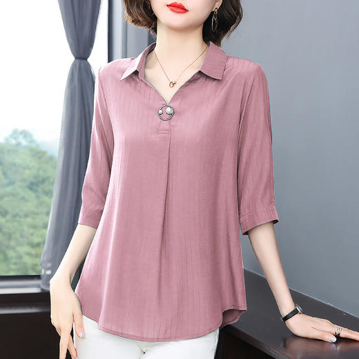女士中袖雪纺衬衫2025年新款时尚女装夏季短袖七分袖上衣洋气小衫 商品图1