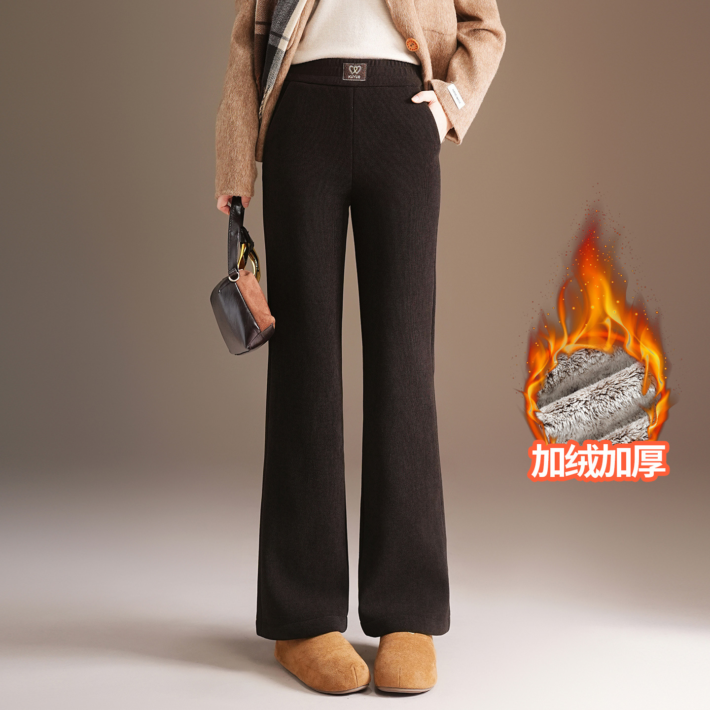加绒微喇裤松紧高腰休闲裤，厚款保暖宽松长裤MYX-YBS-58130-Y