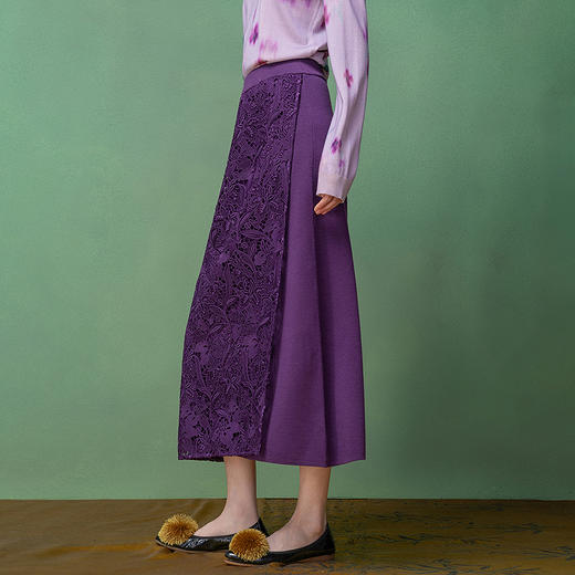 【林栖设计小店】（预售12月28日发货）立体绣花紫毛织外套镂空复古优雅2026早春新款长袖上衣女T1961308+半裙T1961309 商品图5