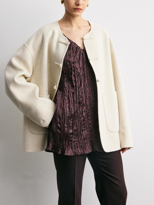 YANYI CHANG｜92870370 中式圆领一字扣羊绒羊毛短大衣 [ 白 ] 商品图6