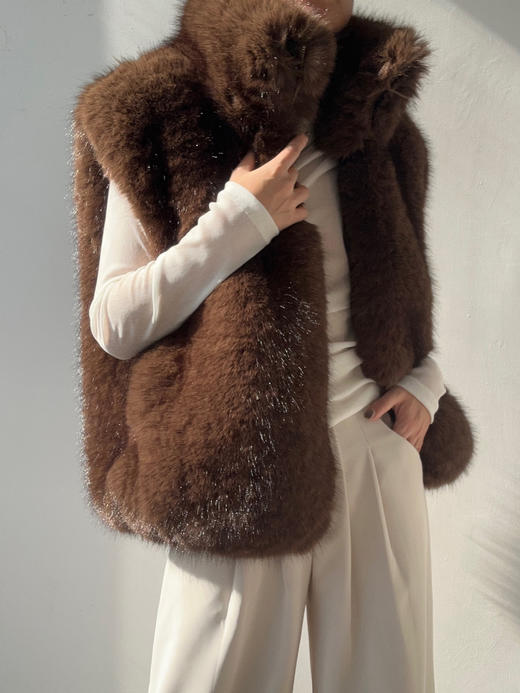 Running Closet｜环保毛高领拉链马甲 [ 深咖 仿皮草 ] 【LCM】 商品图5