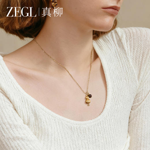ZEGL金色葫芦项链女轻奢小众虎眼石吊坠锁骨链百搭颈链时尚配饰品 商品图1