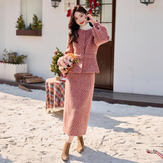 新中式真狐狸毛羽绒服套装，显瘦千金感裙子两件套HR-ZYQF32 商品图1