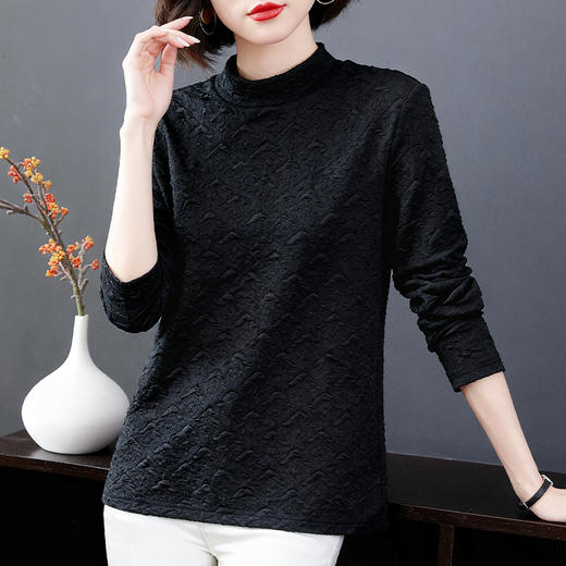 半高领打底衫女内搭黑色上衣2025新款爆款女装漂亮减龄长袖t恤秋 商品图1