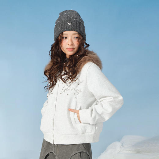 毛领钉珠加绒短款卫衣外套-纪念日百货门店同款167998079 商品图0