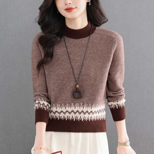 拼色半高领波浪纹提花，宽松显瘦气质通勤针织打底上衣CC-103-82520 商品图3