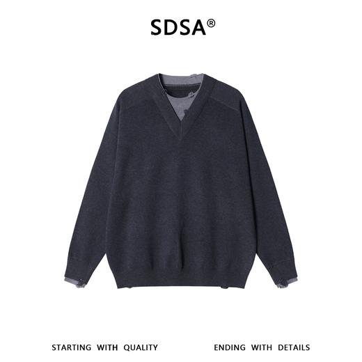 SDSA男士秋冬新款痞帅男装韩版拼接撞色勾破圆领毛衣百搭时尚上衣 商品图1