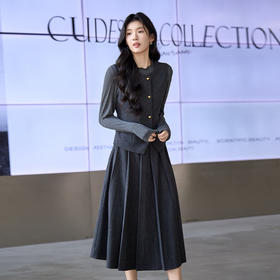 奢姿大码女装2025冬季减龄假口袋马甲三件套胖妹妹百褶时尚套装9954994386AB