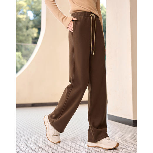 【年终特卖】熙世界窄版阔腿裤冬季加绒裤2025新款垂感面膜裤加厚休闲直筒裤 商品图1