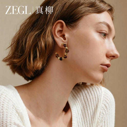 ZEGL真柳C圈虎眼石耳环女轻奢高级气质大气耳钉新款爆款秋冬耳饰 商品图3