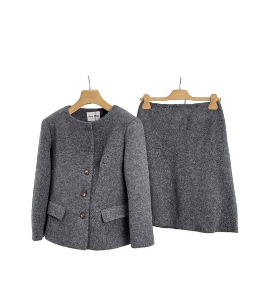 女款收腰羊毛呢外套+半裙套装hu017 商品图0